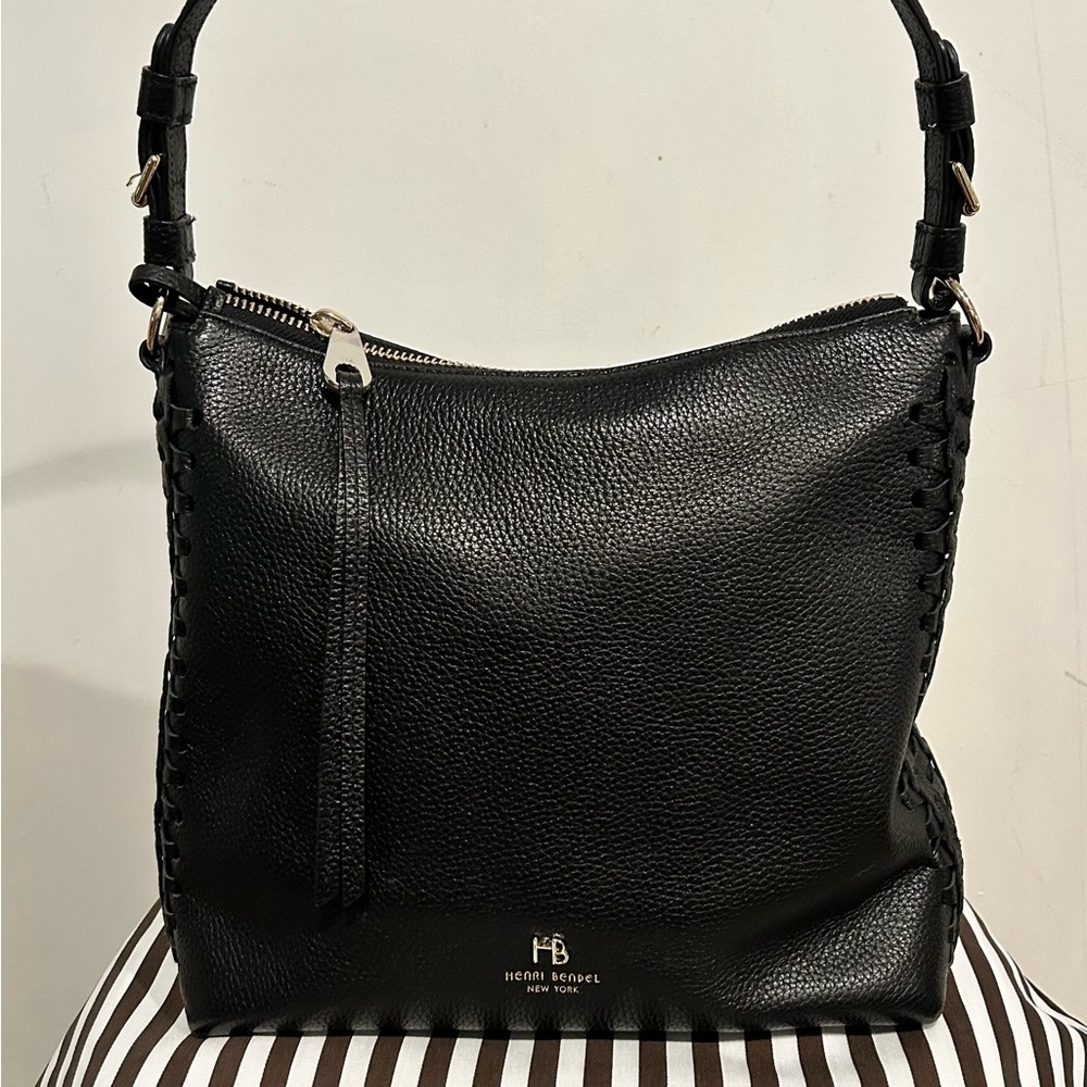 Henri Bendel Noho Laced Gusset Convertible Hobo Shoulder Crossbody Black NWOT